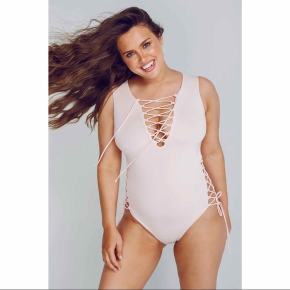 Alpine Butterfly Swimsuit Plus Size 2X Sorbet Pink One Piece Monokini Lace Up - Picture 1 of 13